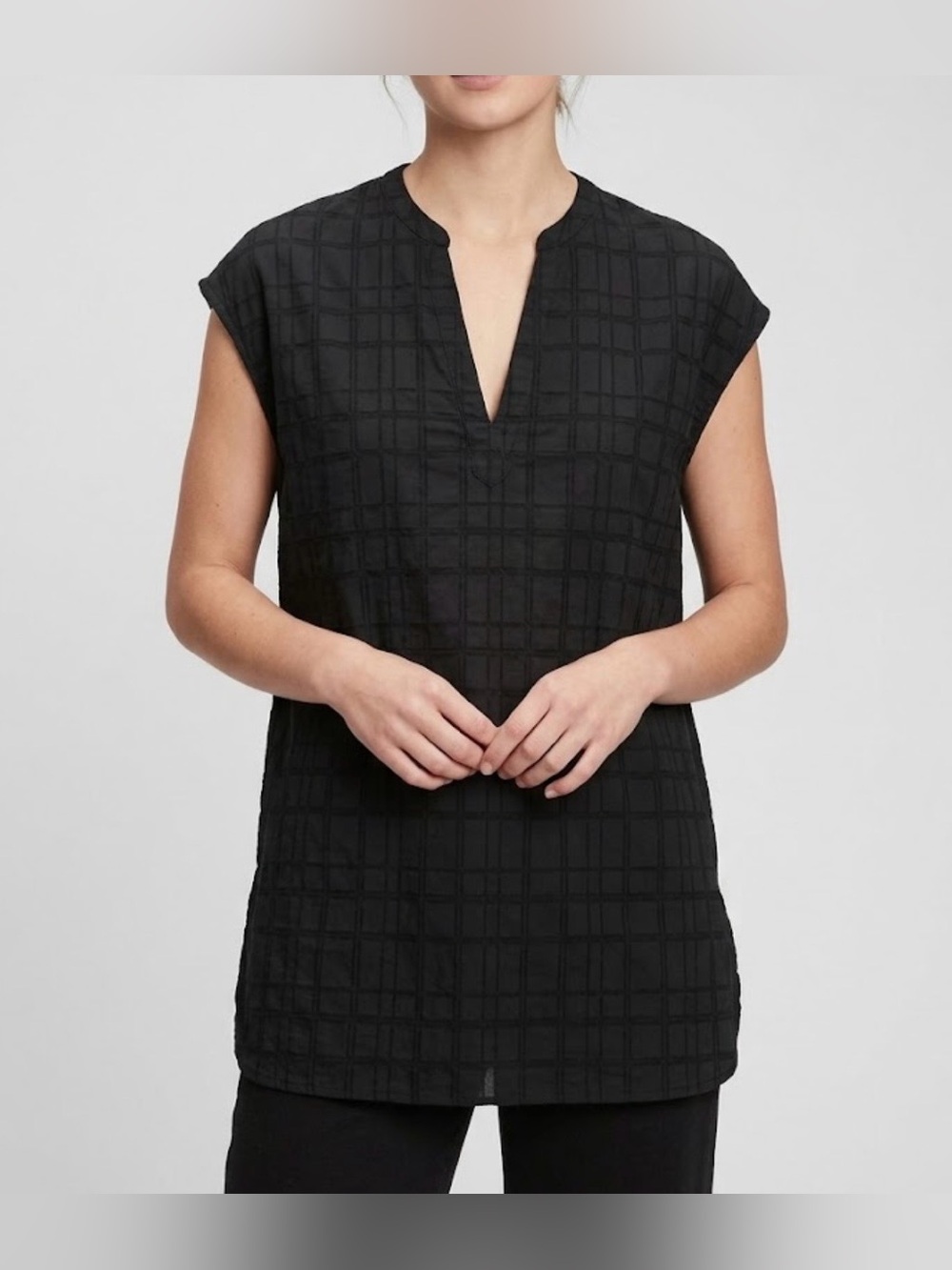 Athleta Windowpane Luxe Kaftan Black Swim Cover Up Dress Size L Boho